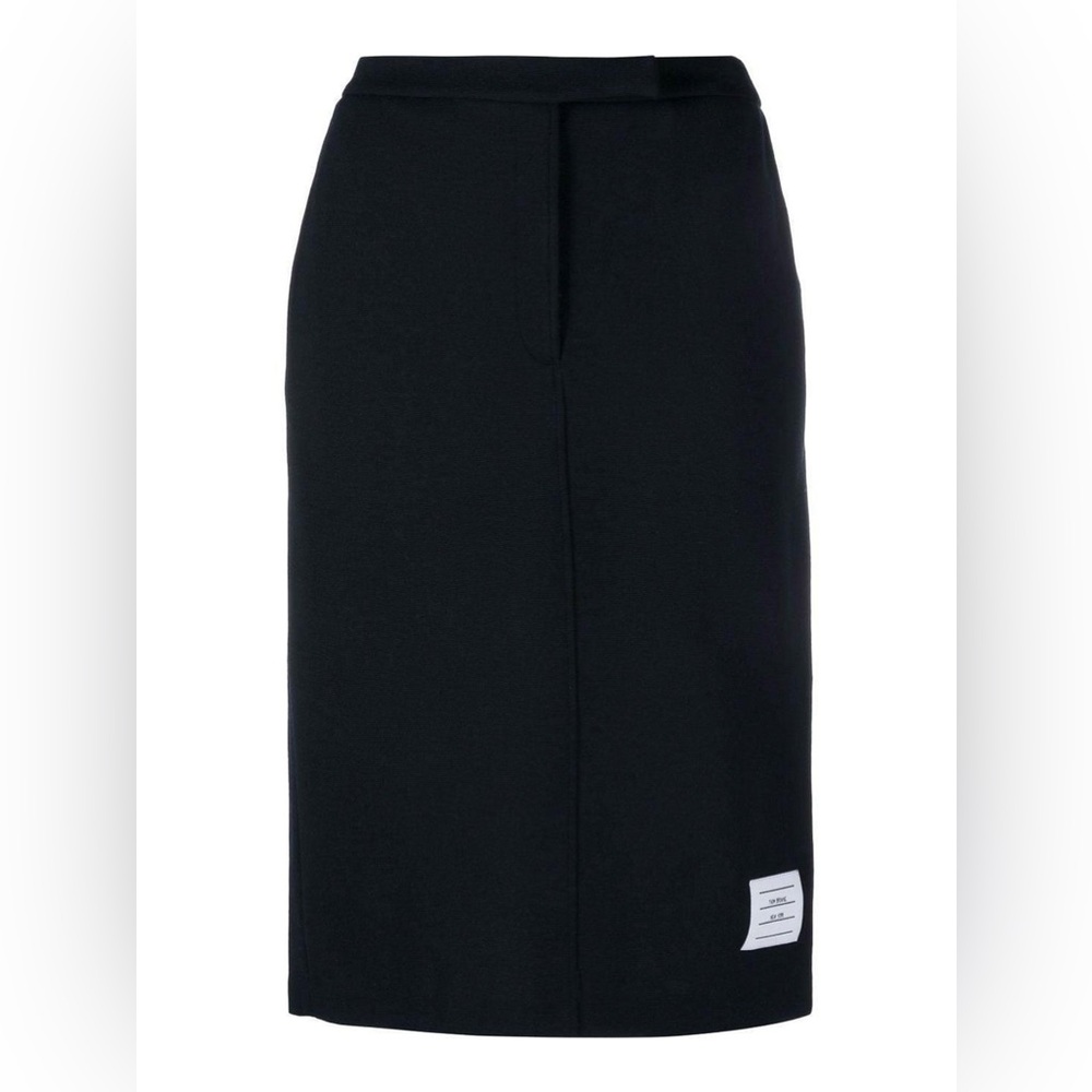 THOM BROWNE Knee Length Navy Wool Skirt